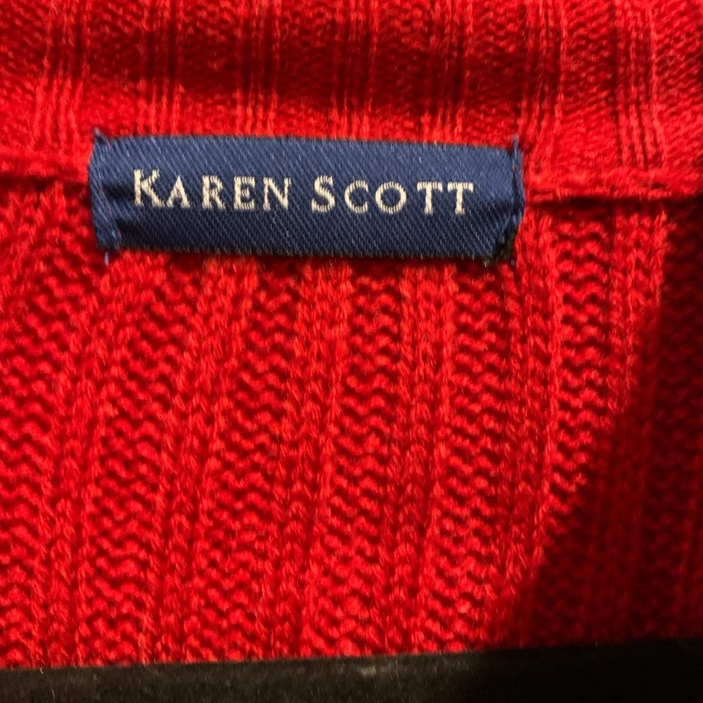 Karen Scott Size Small Red Cable Knit Long Button Down Tie Sweater Valentines